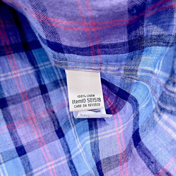LL Bean Premium Washable 100% European Linen Tunic Shirt Plaid Womens Large - Picture 6 of 6